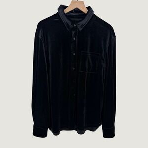Jaywalker Mens M Black Velvet Long Sleeve Button Up Shirt Party Going Out Goth